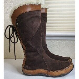 North Face Moccasin Janey Womens Size 10 Brown Suede Faux Fur-Primaloft Tall